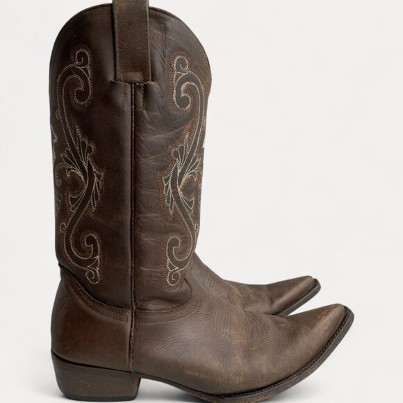 Cold River Brown Leather Embroidered Western Cowboy Boots Men's 9 D - Picture 6 of 16